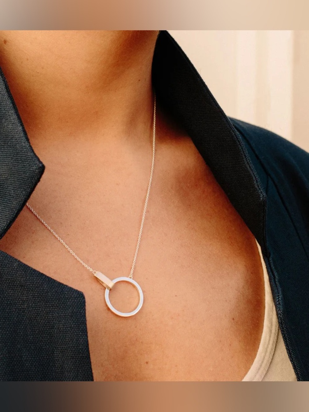 Colleen Mauer Designs Surface Necklace Open Circle Pendant Sterling + Gold Fill